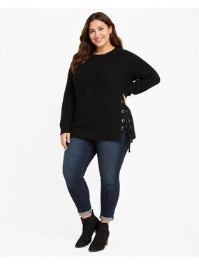 Torrid Black Ribbed Lace Up Grommet Sweater Plus Size Goth Chic 1X